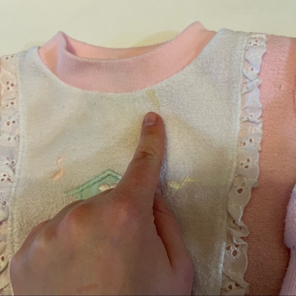 Vintage Sears Baby Girl 24 Months Pink Jogging Sweat Suit Outfit Elbow Patches - Picture 4 of 8